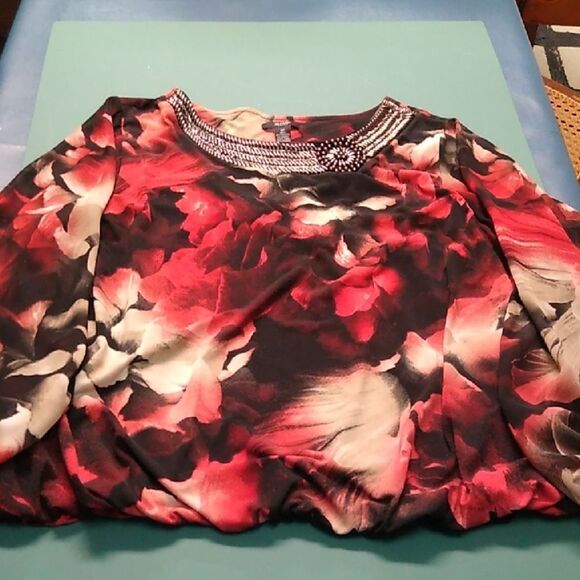 Elegant Alfani 3X Beaded Collar Balloon Floral Women's Long Sleeve Elastic cuff - Picture 1 of 10